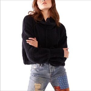 Free People Be Yours Cowl Neck Pullover S Black Sweater Winter Knit NWT